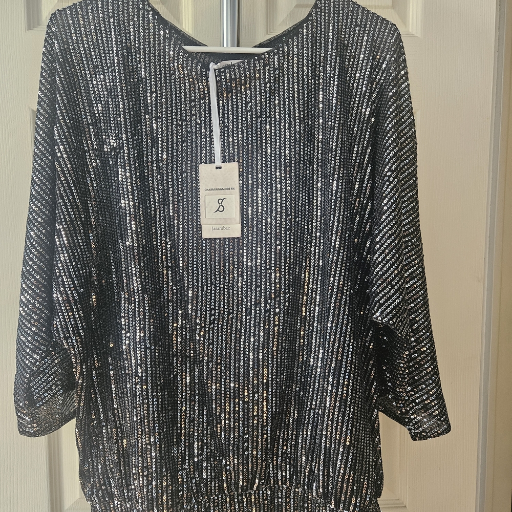 Black and Silver Sequin Women's Top